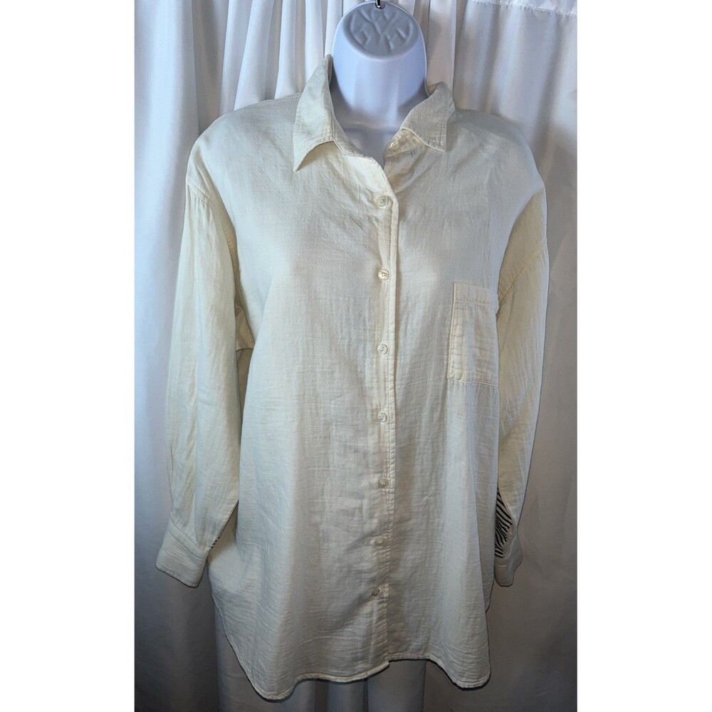 koch Women’s Relax Oversized Button Up Long Sleeve Shirt Size S Cream Color Y2K